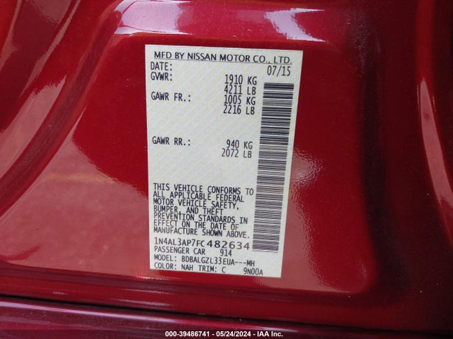 Nissan Altima 2.5 S 2015 1N4AL3AP7FC482634 Image 9