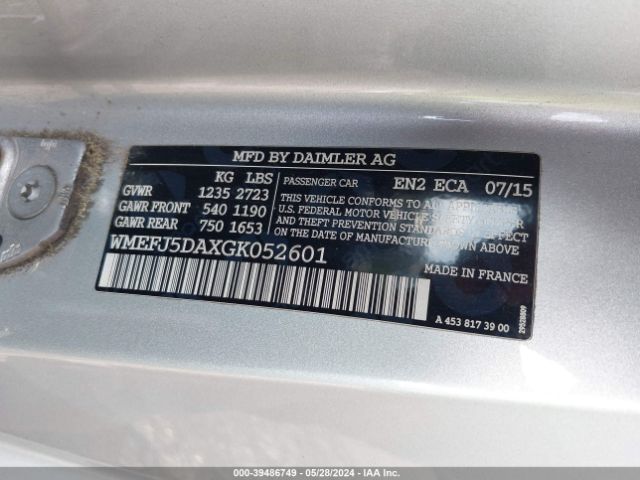 WMEFJ5DAXGK052601 Smart Fortwo Passion/prime/proxy/pure
