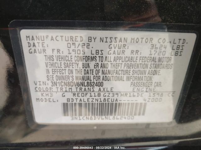 3N1CN8DV6NL862400 Nissan Versa 1.6 S Xtronic Cvt