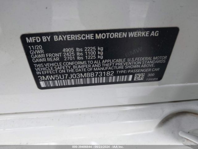 3MW5U7J03M8B73182 BMW 3 Series M340i
