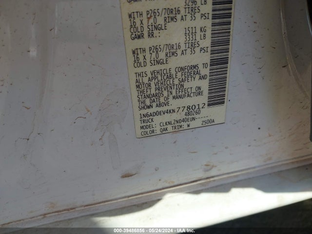 Nissan Frontier Sv 2019 1N6AD0EV4KN778012 Image 9