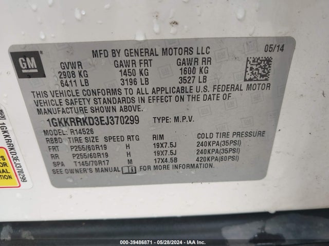 1GKKRRKD3EJ370299 GMC Acadia Slt-1