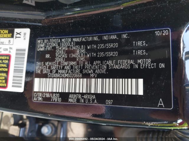 5TDXBRCH0MS020668 Toyota Highlander Hybrid Limited