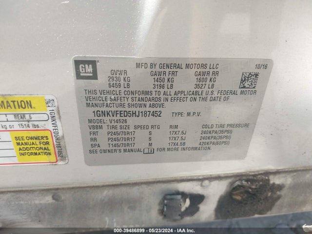 Chevrolet Traverse Ls 2017 1GNKVFED5HJ187452 Image 9