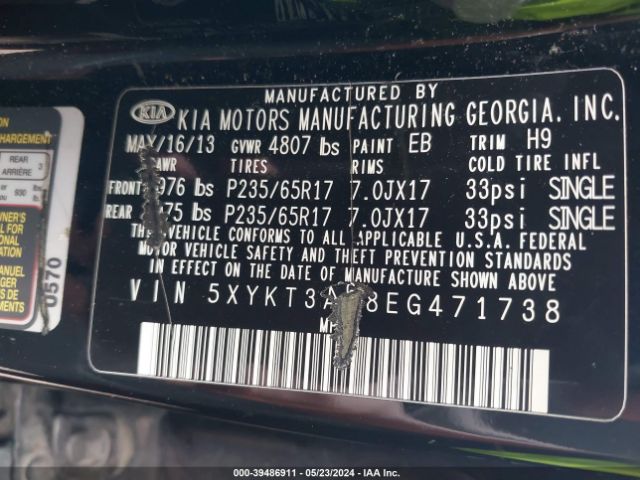 5XYKT3A68EG471738 KIA SORENTO LX