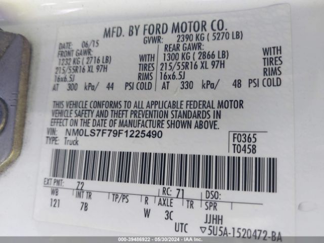 NM0LS7F79F1225490 Ford Transit Connect Xlt