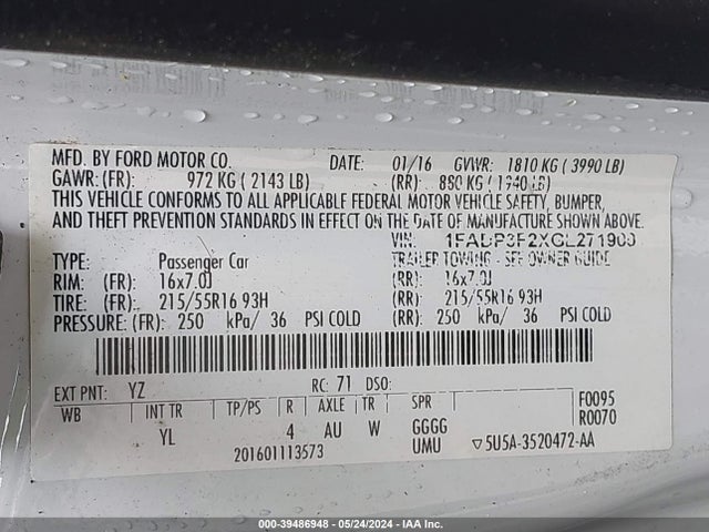Ford FOCUS SE 2016 1FADP3F2XGL271900 Image 9
