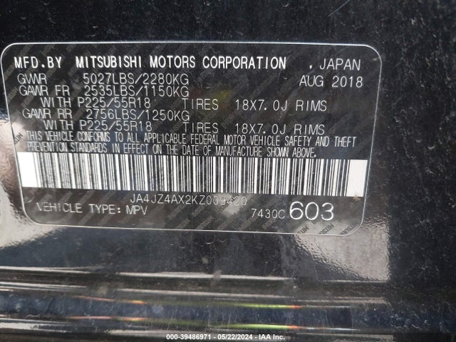 2019 MITSUBISHI OUTLANDER JA4JZ4AX2KZ009420 Photo 8