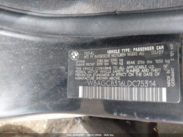 1990 BMW 750 WBAGC8316LDC75314 Photo 8