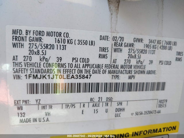 Ford Expedition Xlt Max 2020 1FMJK1JT0LEA35847 Image 9