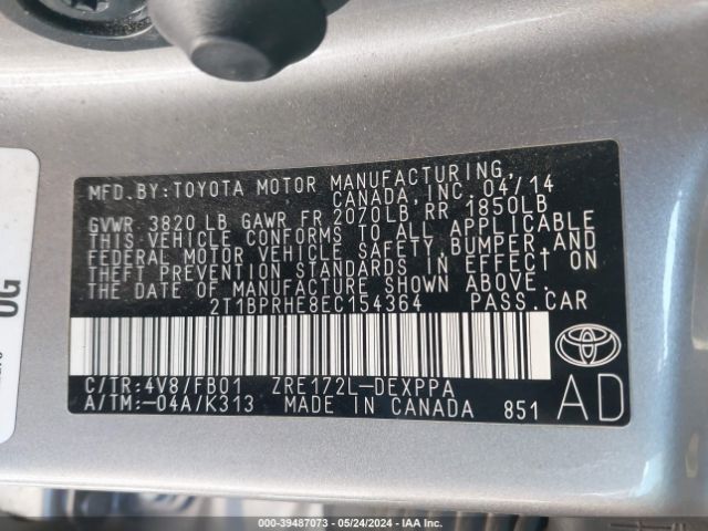 2T1BPRHE8EC154364 Toyota Corolla Le Eco Plus
