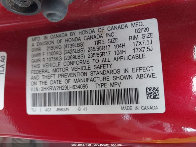 2HKRW2H29LH634096 Honda Cr-v Awd Lx