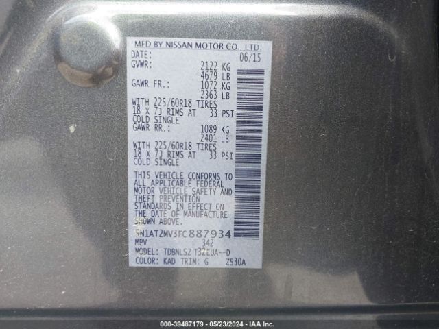5N1AT2MV3FC887934 Nissan Rogue Sl