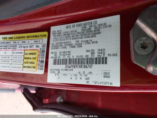 Ford Fusion Titanium 2017 3FA6P0K91HR186747 Image 9