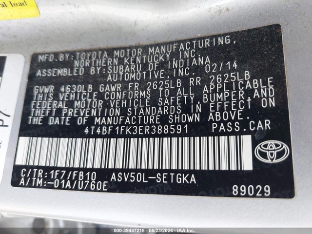 Toyota CAMRY XLE 2014 4T4BF1FK3ER388591 Image 9