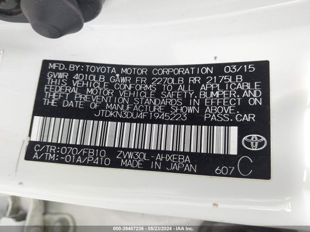 Toyota Prius Two 2015 JTDKN3DU4F1945223 Image 9