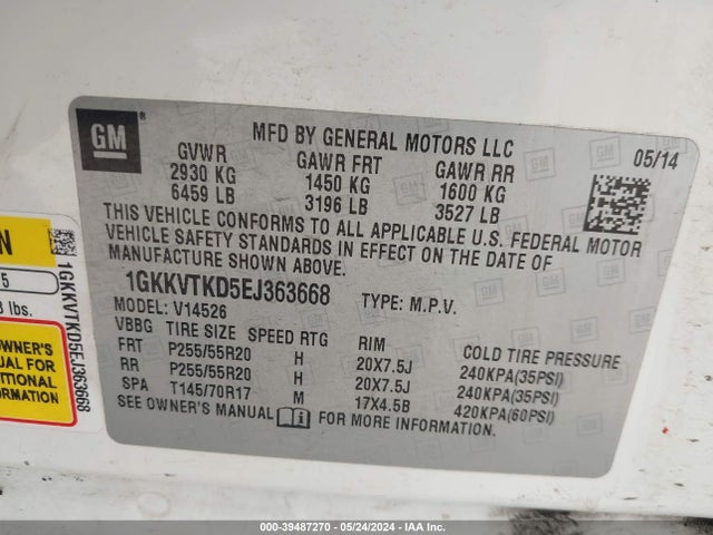 GMC Acadia Denali 2014 1GKKVTKD5EJ363668 Image 9