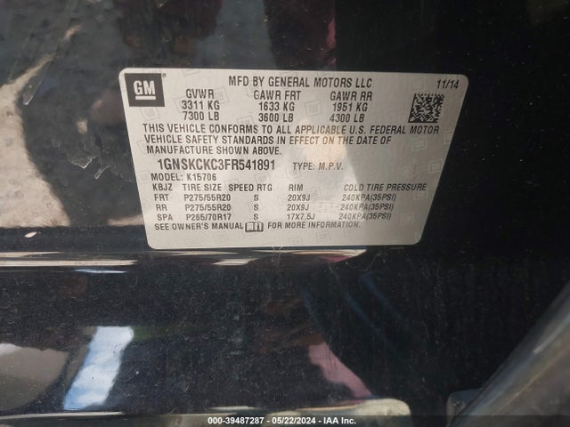 Chevrolet Tahoe Ltz 2015 1GNSKCKC3FR541891 Image 9