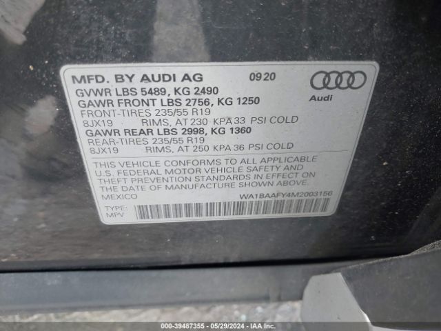 WA1BAAFY4M2003156 Audi Q5 Premium Plus 45 Tfsi Quattro S Tronic
