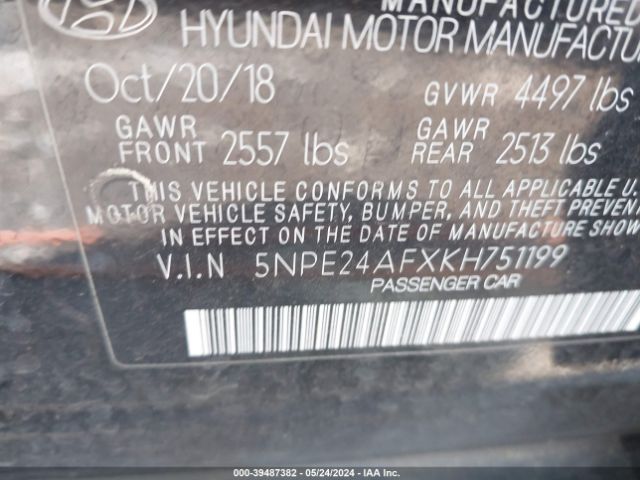 5NPE24AFXKH751199 Hyundai SONATA SE