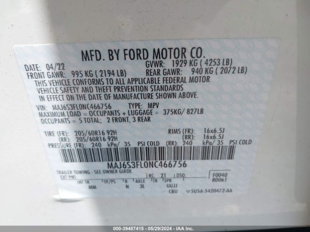 MAJ6S3FL0NC466756 Ford ECOSPORT S
