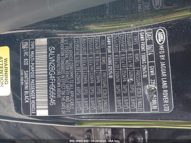 SALVN2BG4FH956646 Land Rover Range Rover Evoque Pure
