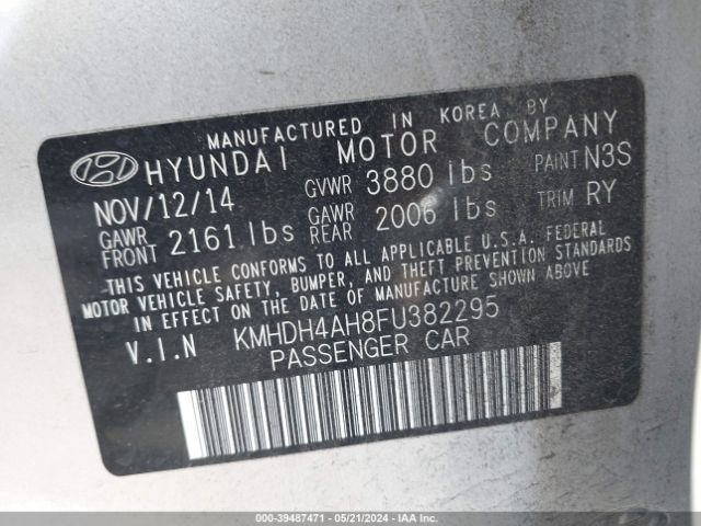 KMHDH4AH8FU382295 Hyundai Elantra Sport