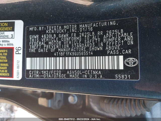 Toyota CAMRY LE 2016 4T1BF1FK9GU565514 Image 9