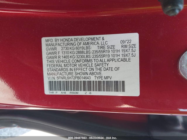 Honda Odyssey Sport 2023 5FNRL6H72PB014643 Image 9