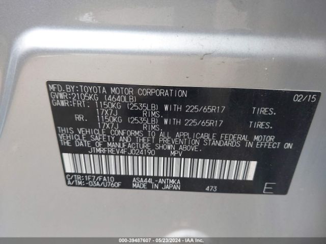 JTMRFREV4FJ024190 Toyota Rav4 Xle