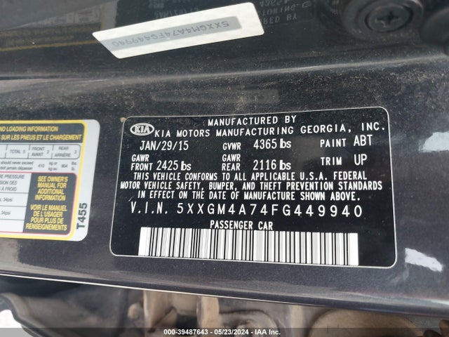 KIA Optima Lx 2015 5XXGM4A74FG449940 Image 9