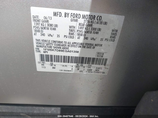Ford EXPLORER XLT 2014 1FM5K7D89EGA01358 Image 9