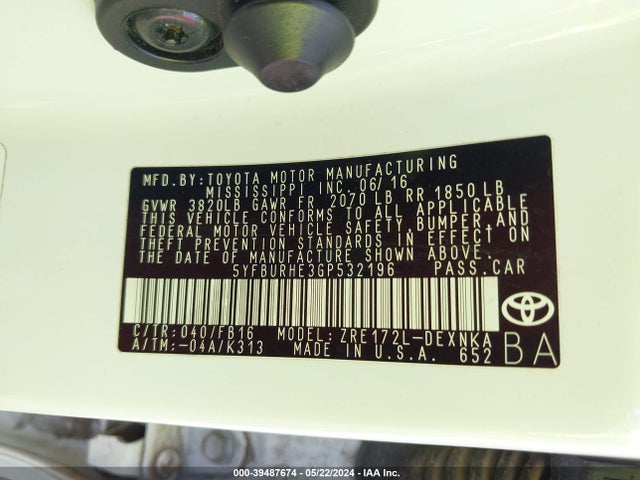 Toyota Corolla Le Plus 2016 5YFBURHE3GP532196 Image 9