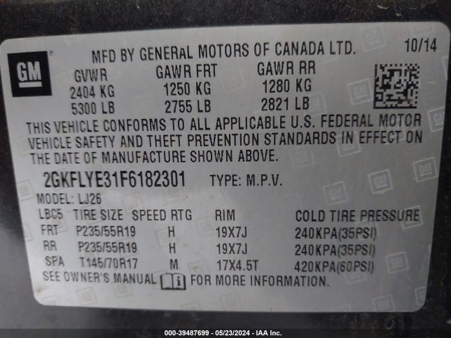 GMC Terrain Slt-2 2015 2GKFLYE31F6182301 Image 9