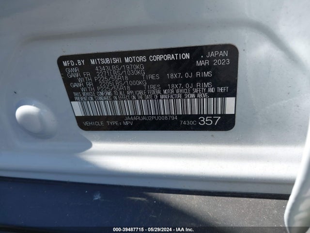 JA4ARUAU2PU008794 Mitsubishi Outlander Sport 2.0 Es Awc/2.0 Le Awc/2.0 Ralliart Awc/2.0 S Awc/2.0 Se Awc