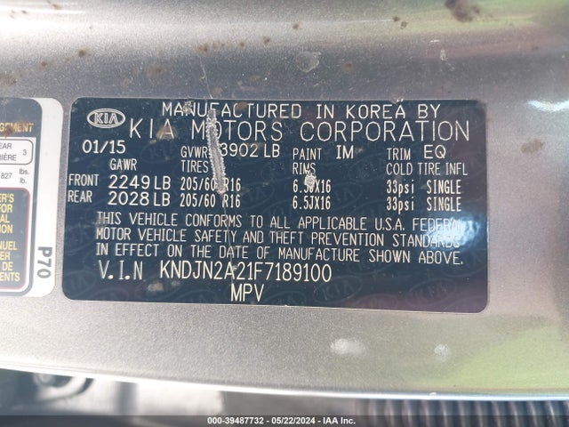 KIA Soul 2015 KNDJN2A21F7189100 Image 9