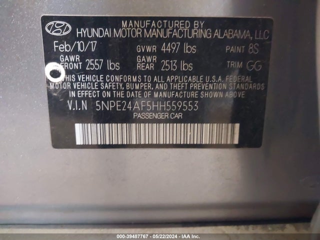Hyundai SONATA SE 2017 5NPE24AF5HH559553 Image 9