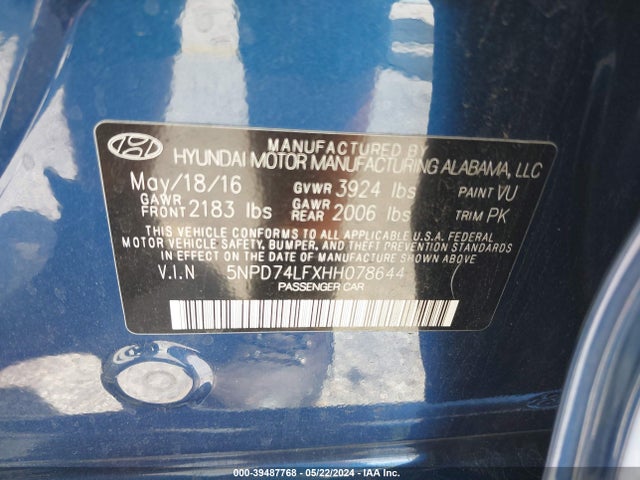 Hyundai ELANTRA SE 2017 5NPD74LFXHH078644 Image 9