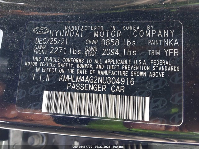 Hyundai ELANTRA SEL 2022 KMHLM4AG2NU304916 Image 9