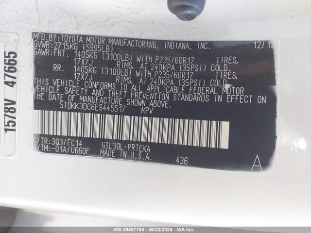 Toyota Sienna Le V6 8 Passenger 2014 5TDKK3DC6ES445517 Image 9