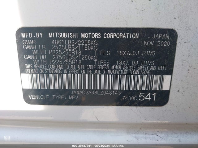 Mitsubishi Outlander Es 2.4 2020 JA4AD2A38LZ048143 Image 9