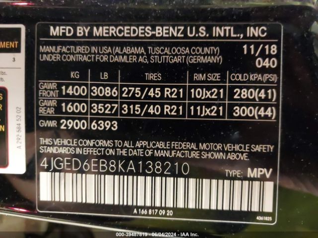 4JGED6EB8KA138210 Mercedes-Benz Amg Gle 43 Coupe 4matic