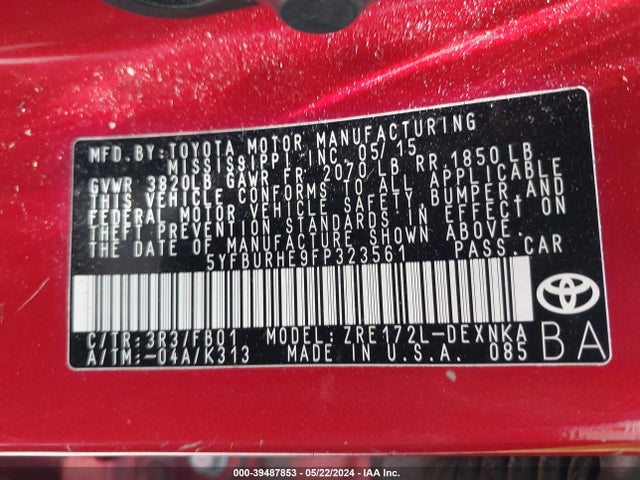 Toyota COROLLA LE 2015 5YFBURHE9FP323561 Image 9