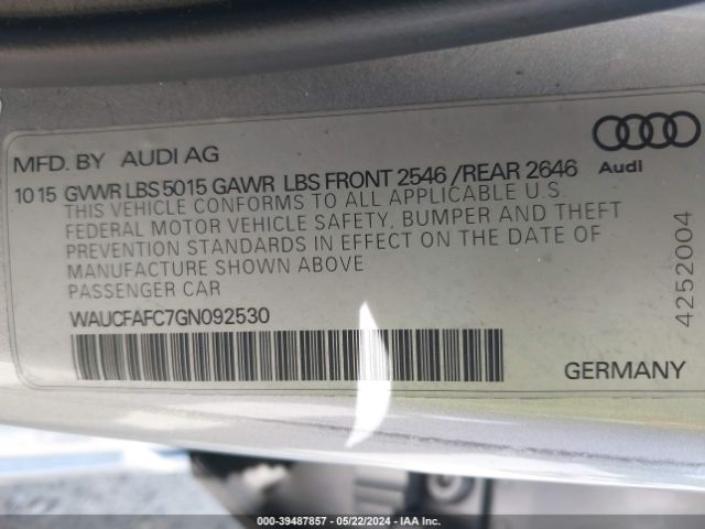 WAUCFAFC7GN092530 Audi A6 2.0t Premium