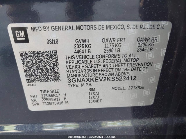 Chevrolet EQUINOX LT 2019 3GNAXKEV2KS523412 Image 9