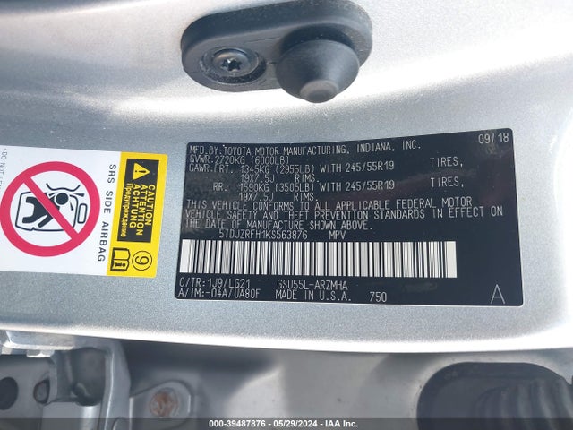 Toyota Highlander Se 2019 5TDJZRFH1KS563876 Image 9