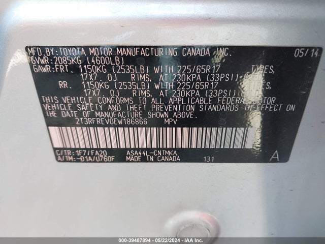 Toyota Rav4 Xle 2014 2T3RFREV0EW186866 Image 9
