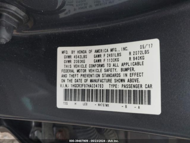 1HGCR3F97HA034793 Honda Accord Touring V6