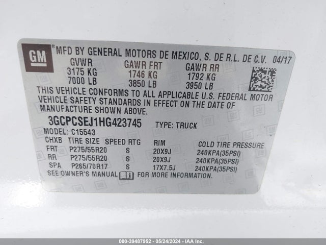 Chevrolet Silverado 1500 1lz 2017 3GCPCSEJ1HG423745 Image 9