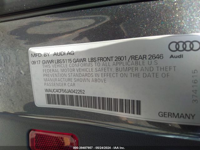 WAUC4CF56JA042252 Audi S5 3.0t Premium Plus